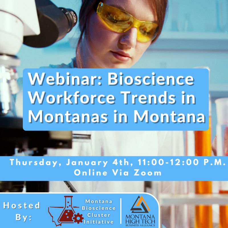 Join the Alliance and Montana Bioscience Cluster Initiative on Thurs., Jan 4th from 11 a.m. - 12 p.m. for a free webinar “Bioscience Workforce Trends in Montana.

Register now: hubs.li/Q02dW-Mk0 hashtag#events hashtag#bioscience hashtag#biotech hashtag#workforce