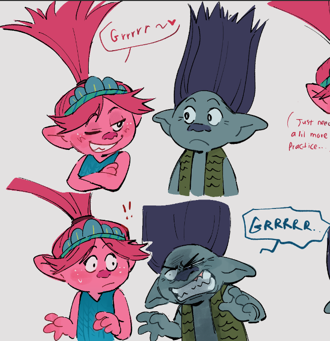 just thinking about a silly idea how whenever Poppy flirt with Branch he would awkwardly flirt back and failed miserably. and Bruce sometimes will help him with it #TrollsBandTogether