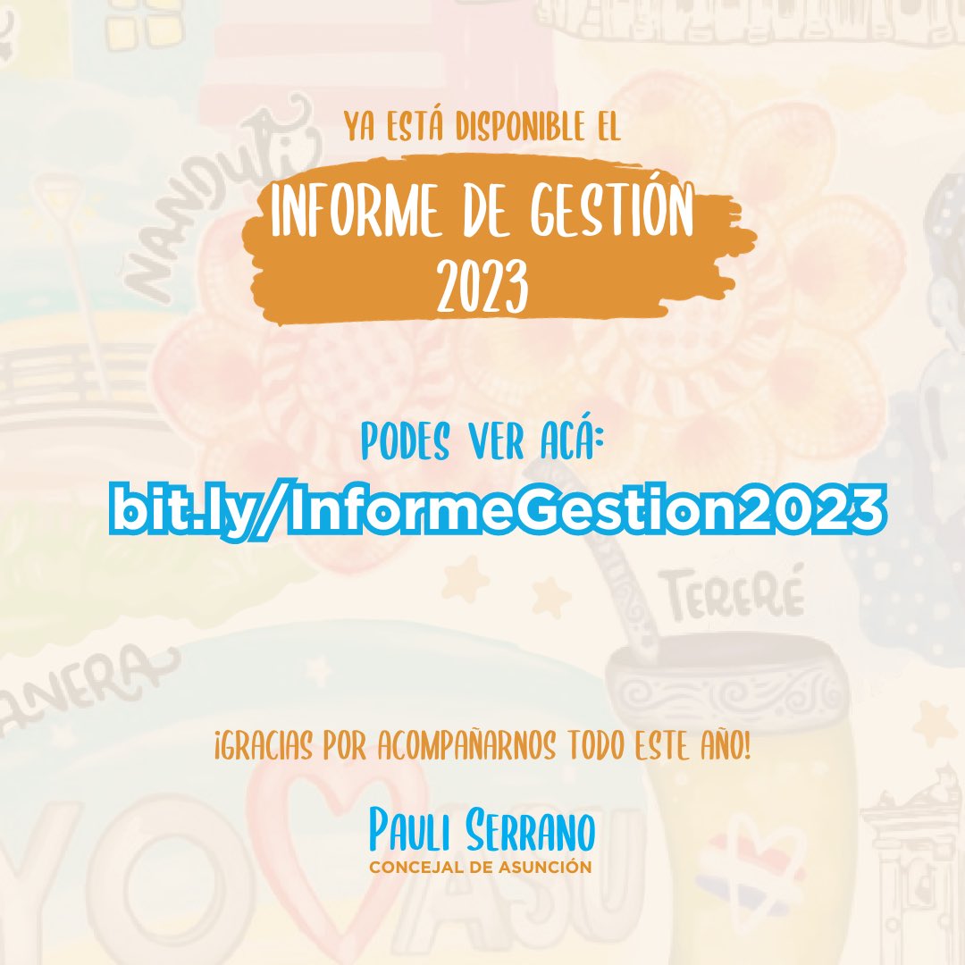 pauliserranopy's tweet photo. INFORME2023: Último viernes del año y les quiero compartir un poco de lo que estuvimos trabajando en este 2023 🙌🏽

Gestión en temas de Fondos Especiales, Cofilma, AsuCapitalDeportiva, Maratón de Cubiertas y otros.

Denuncias de polución sonora, vertederos en la reserva, ocupación de las costas de Asunción y más luchas que seguirán en el 2024 💪🏽

https://t.co/KkLgdjKERb