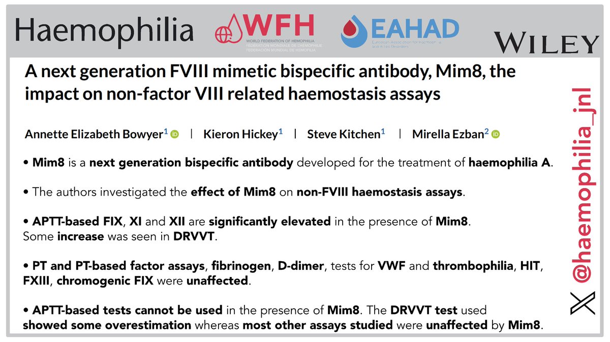 Haemophilia Journal (@haemophilia_jnl) on Twitter photo #Mim8 is a novel bispecific antibody, mimicking activated FVIII to restore haemostasis in people w/ #haemophilia A. <a href="/drnetbow/">Annette Bowyer</a> et al. explored the effects of Mim8 on non-FVIII haemostasis assays🧑🔬 Discover their findings in <a href="/haemophilia_jnl/">Haemophilia Journal</a> 👉buff.ly/3TyyBaN #FreeToRead ⏳ #Mim8 is a novel bispecific antibody, mimicking activated FVIII to restore haemostasis in people w/ #haemophilia A. <a href="/drnetbow/">Annette Bowyer</a> et al. explored the effects of Mim8 on non-FVIII haemostasis assays🧑🔬 Discover their findings in <a href="/haemophilia_jnl/">Haemophilia Journal</a> 👉buff.ly/3TyyBaN #FreeToRead ⏳