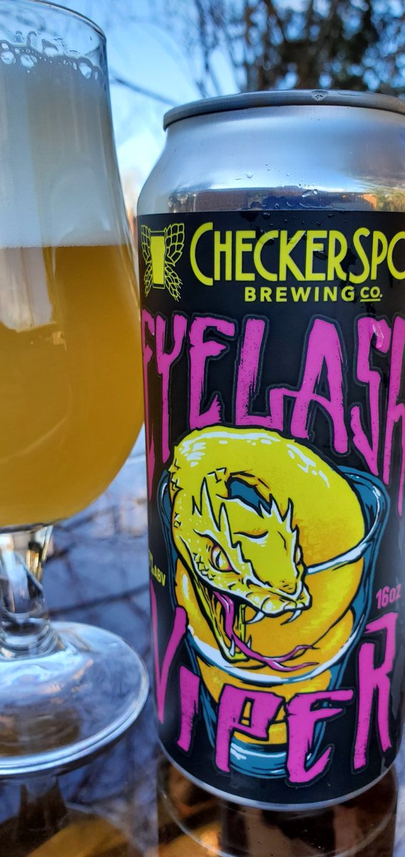 After five straight hours of reinforcing our fence against the neighborhood terror...a well deserved <a href="/CheckerspotBC/">Checkerspot Brewing</a> Eyelash Viper!