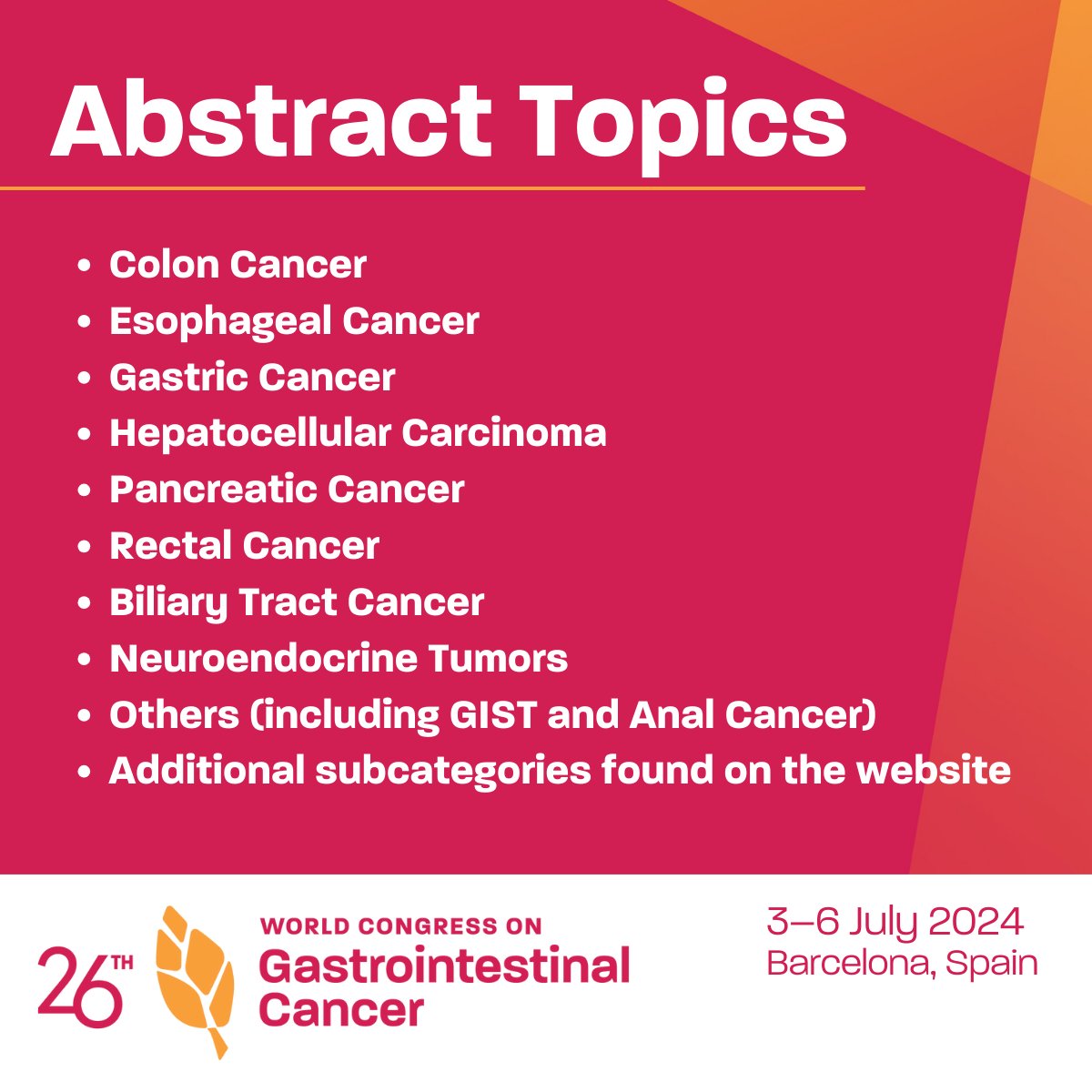 We are pleased to announce that the 2024 World Congress on Gastrointestinal Cancer Call For Abstracts is now open. Submit your ground breaking research on the premier global platform for GI cancer. Your findings pave the way for new discoveries and discussions for patients…