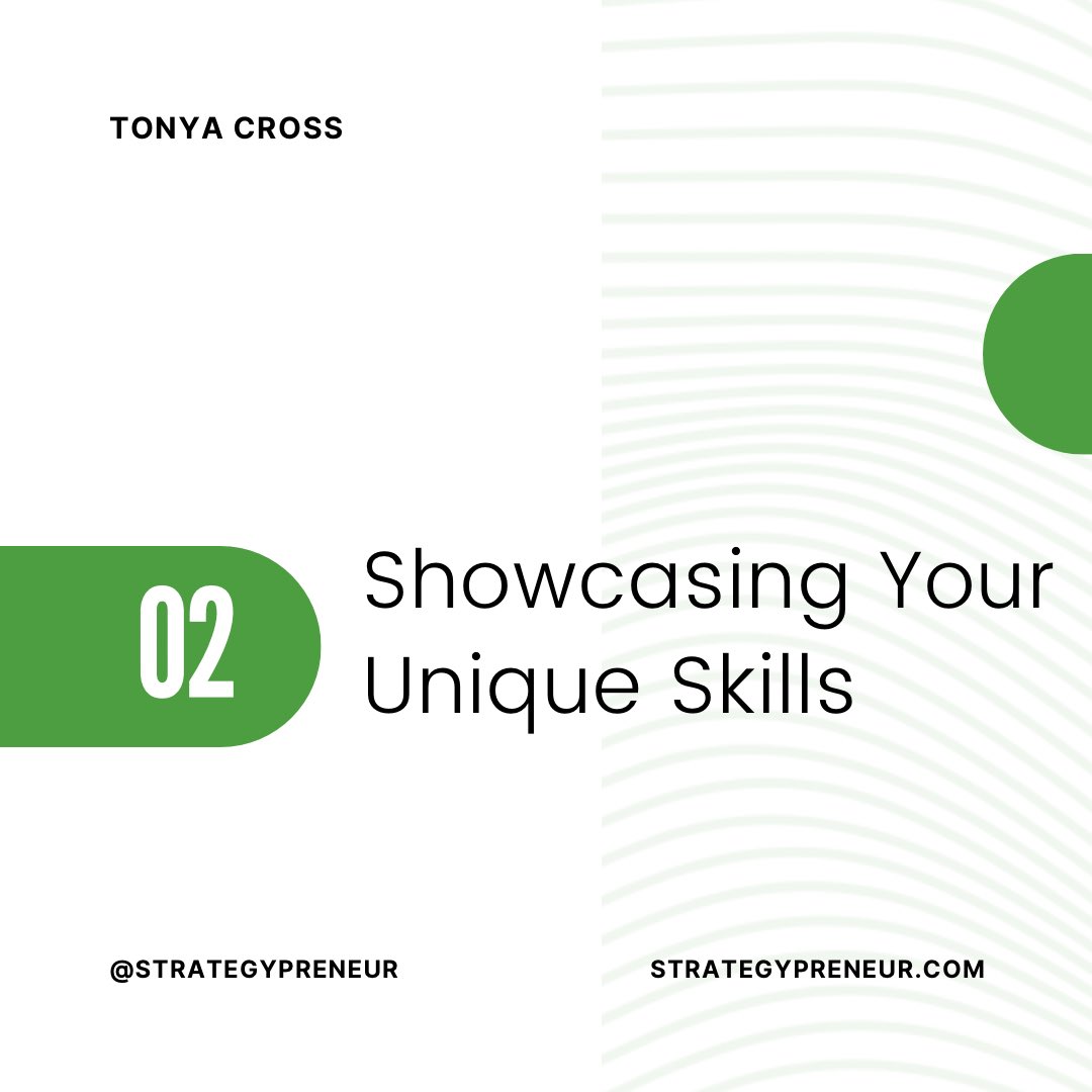 Showcasing Your Unique Skills: Learn how to identify and leverage your unique skills and talents. Your skills are the paintbrushes that create the masterpiece of your business.

Tonya - Strategypreneur™ Coach

#BusinessSweetSpot #WomenInBusiness #UniqueSkills #HandmadeBusinesses