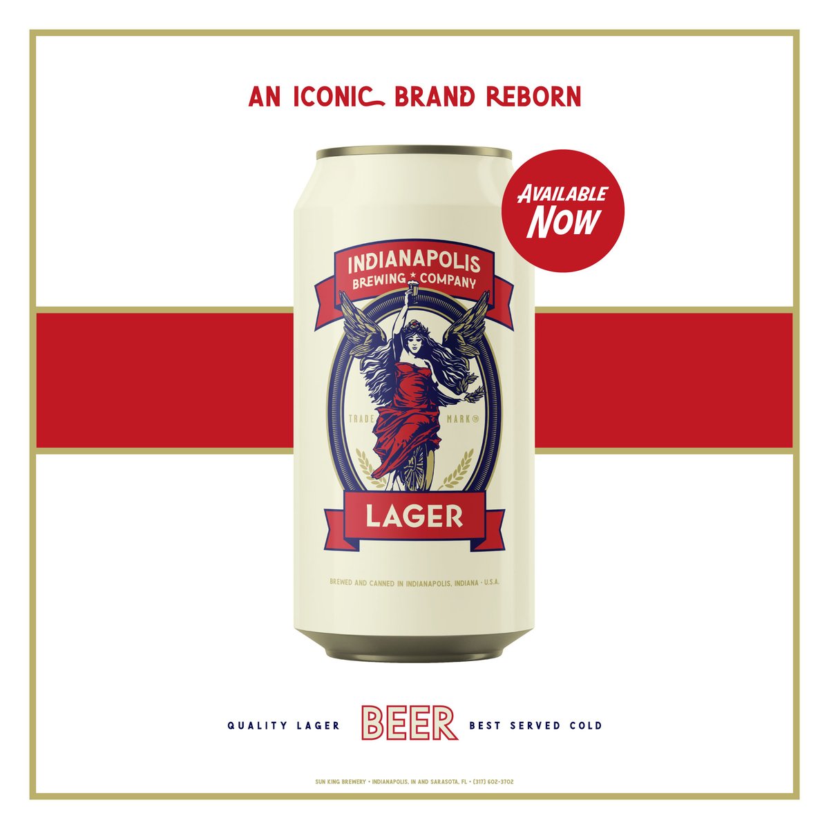 🍺 Today marks a historic moment in beer history – the triumphant return of the iconic Indianapolis Brewing Co! 🌟 With a profound nod to IN's brewing heritage, Sun King proudly unveils the reimagined all-malt premium American lager. 🍻 Available at Sun King locations in 6-packs!