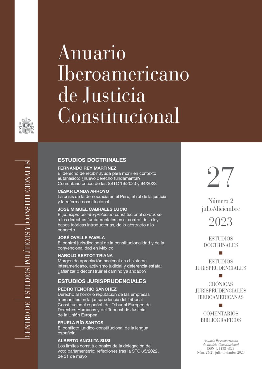 cepcgob's tweet photo. Disponible un nuevo número (27-2) del #AnuarioIberoamericanodeJusticiaConstitucional @anuario_de con trabajos entre otros de @CesarLanda0 @MjefreyC @BertotHarold @jAlfonsoHerrera... (1/2)
https://t.co/NS6CiFUrl9
Acceso gratuito en versión pdf, html y xls https://t.co/TOvZI5C7az