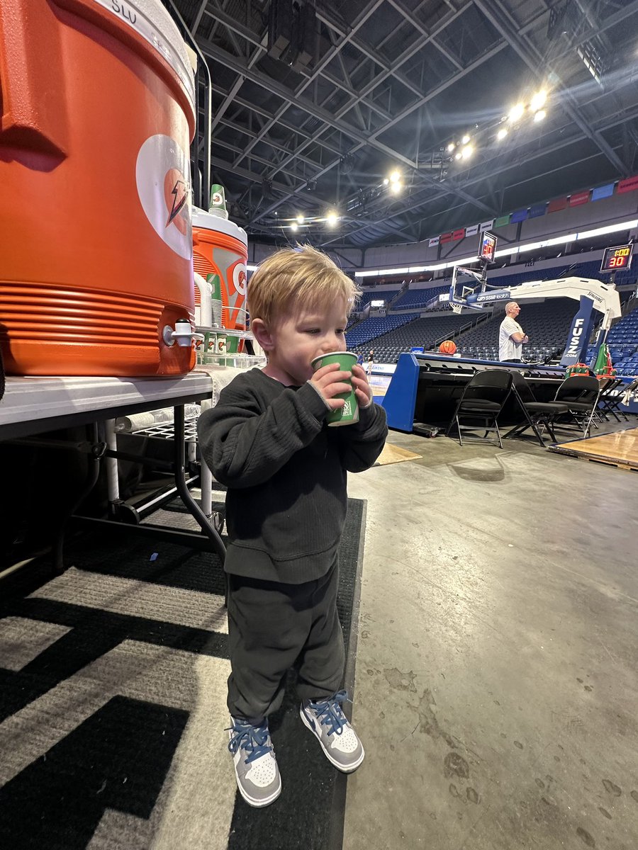 Had a special visitor at practice today... my lil buddy Penn Stuen!!! Worked so hard he needed some Gatorade!!!