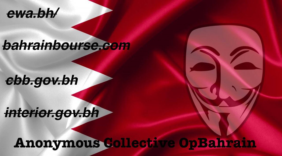 White_Hunters's tweet photo. The first 4 targets in #OpBahrain has been attacked and taken down since 12 hours now. #AnonymousCollective https://t.co/YASN6uAlRo