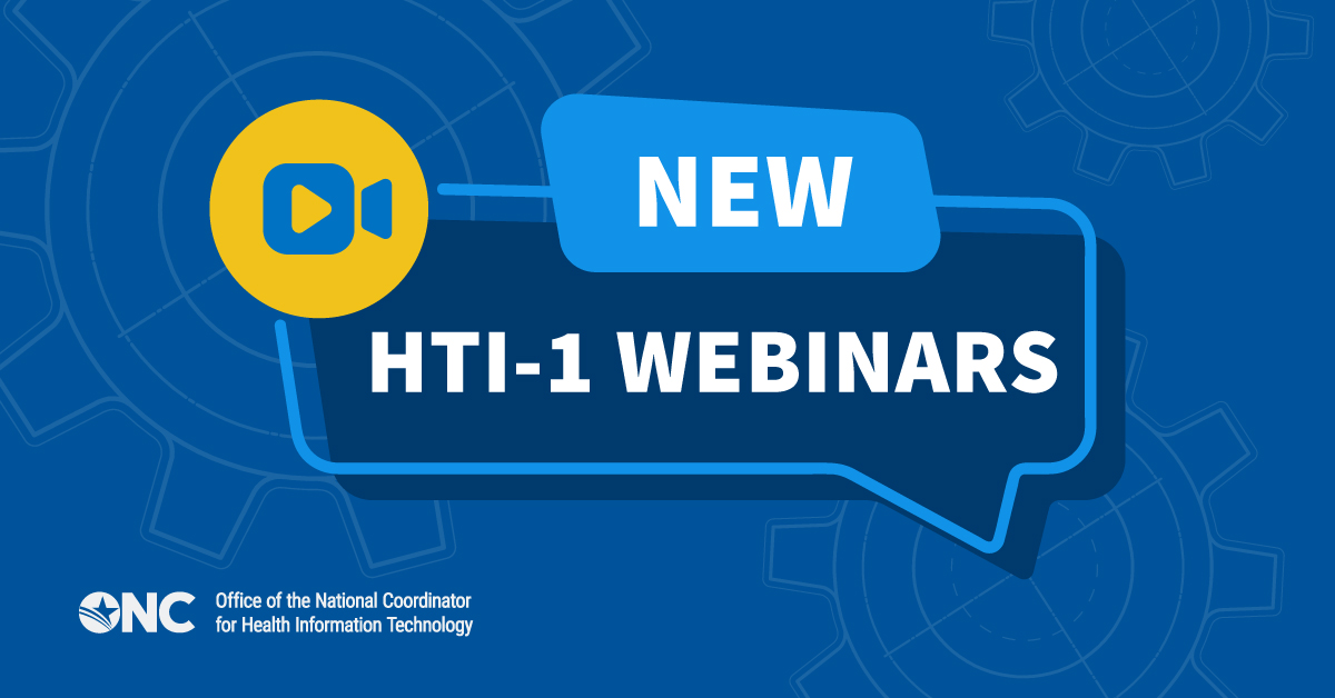 ONC_HealthIT's tweet photo. NEW WEBINAR: HTI-1 Final Rule Overview Information Session #1 - Join us on 1/4/24 at 1pm ET. Learn more &amp; register https://t.co/iW2vtFUKuU https://t.co/Upfhd5thfw