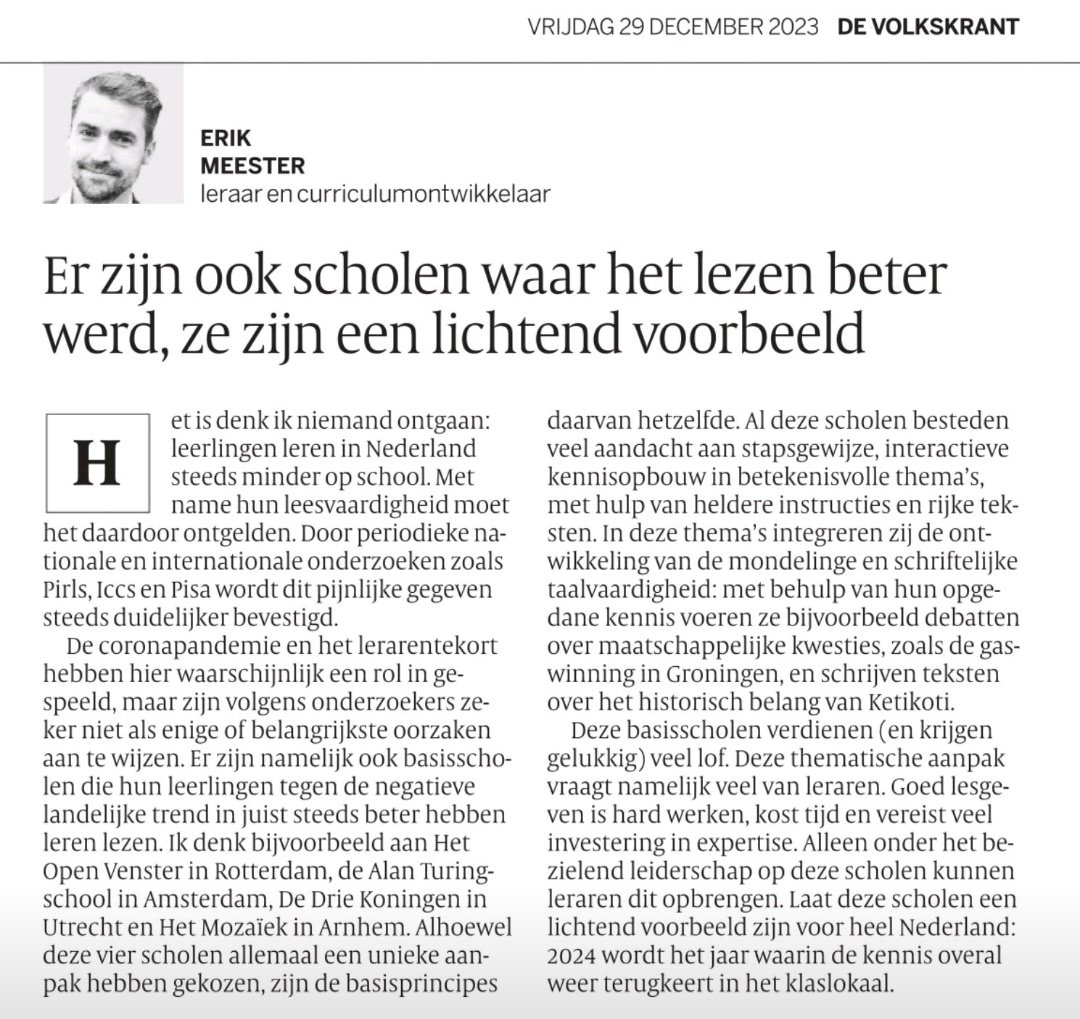 Kort maar krachtig. Voorspelling. Volgend jaar deze tijd is het aantal scholen zoals hieronder beschreven exponentieel gestegen.