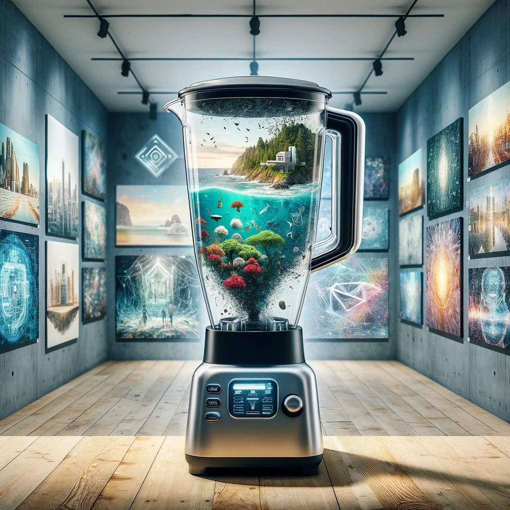 NimEshed's tweet image. Welcome to the Blender AI Gallery, where the usual rules don’t apply. 
Rarely do we see images that blend worlds together, so I embraced the challenge. Here are a few of my experimental blends, merging the unmergeable. #ImageAlchemy #BlendExperiment