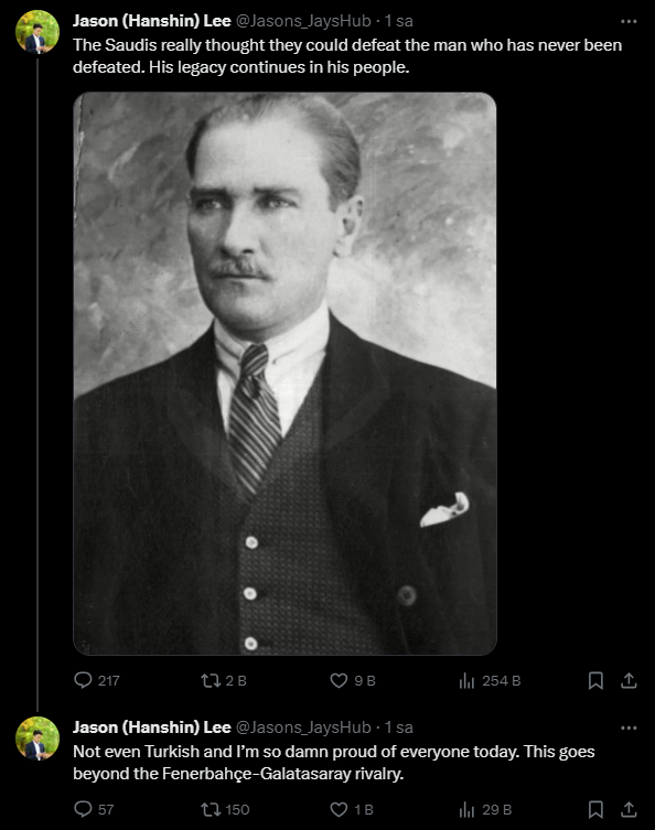 Güney Koreli spor gazetecisi Hanshin Lee:

"Suudiler, hiç yenilmeyen bir adamı yenebileceklerini zannettiler. Onun mirası halkında devam ediyor. Türk bile değilim ve bugün herkesle o kadar gurur duyuyorum ki. Bu, Fenerbahçe-Galatasaray rekabetinin ötesine geçiyor."