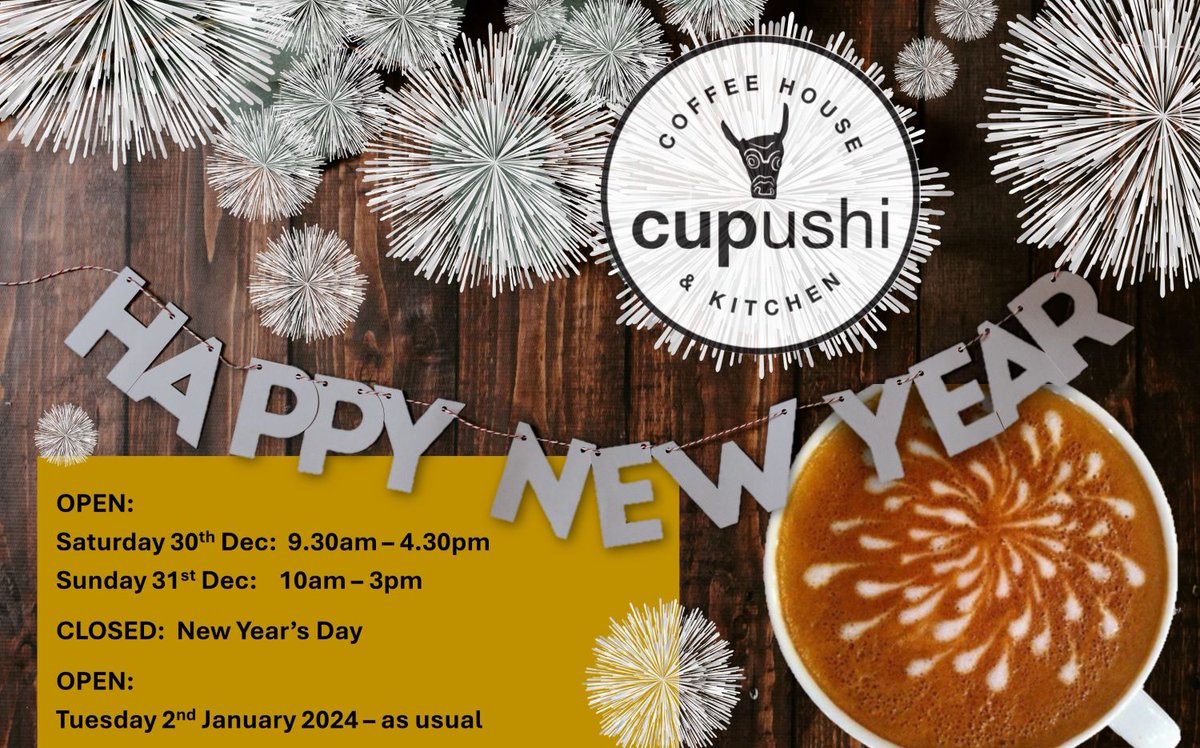 Just a quick reminder that we're still open this weekend

We look forward to seeing you on these last few days of 2023! ... and of course next week in 2024!

Wishing you a fantastic weekend and a joyful start to 2024! 🥂✨

#newyears #openingtimes #cafe #coffeeshop #mirfield