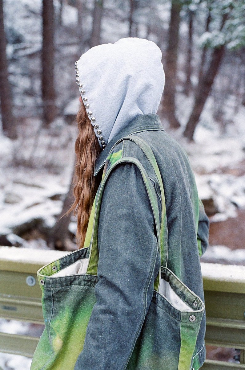Kinsey shot and styled by me 
Domed studded hoodie made by me 
Work jacket + tote bag designed by me
