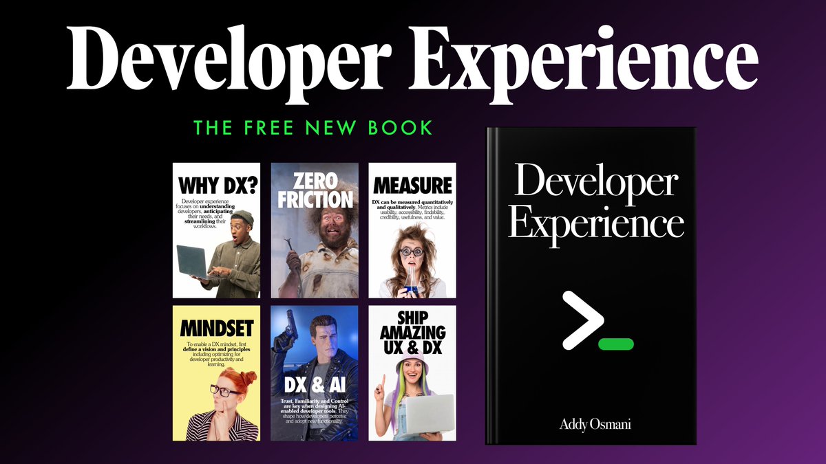 My free new book "Developer Experience (DX)" is available today: dx.addy.ie

This book delves into the essence of DX - making developers' lives easier and more productive. It also goes into the important relationship between DX and good UX. It's about 100 pages long