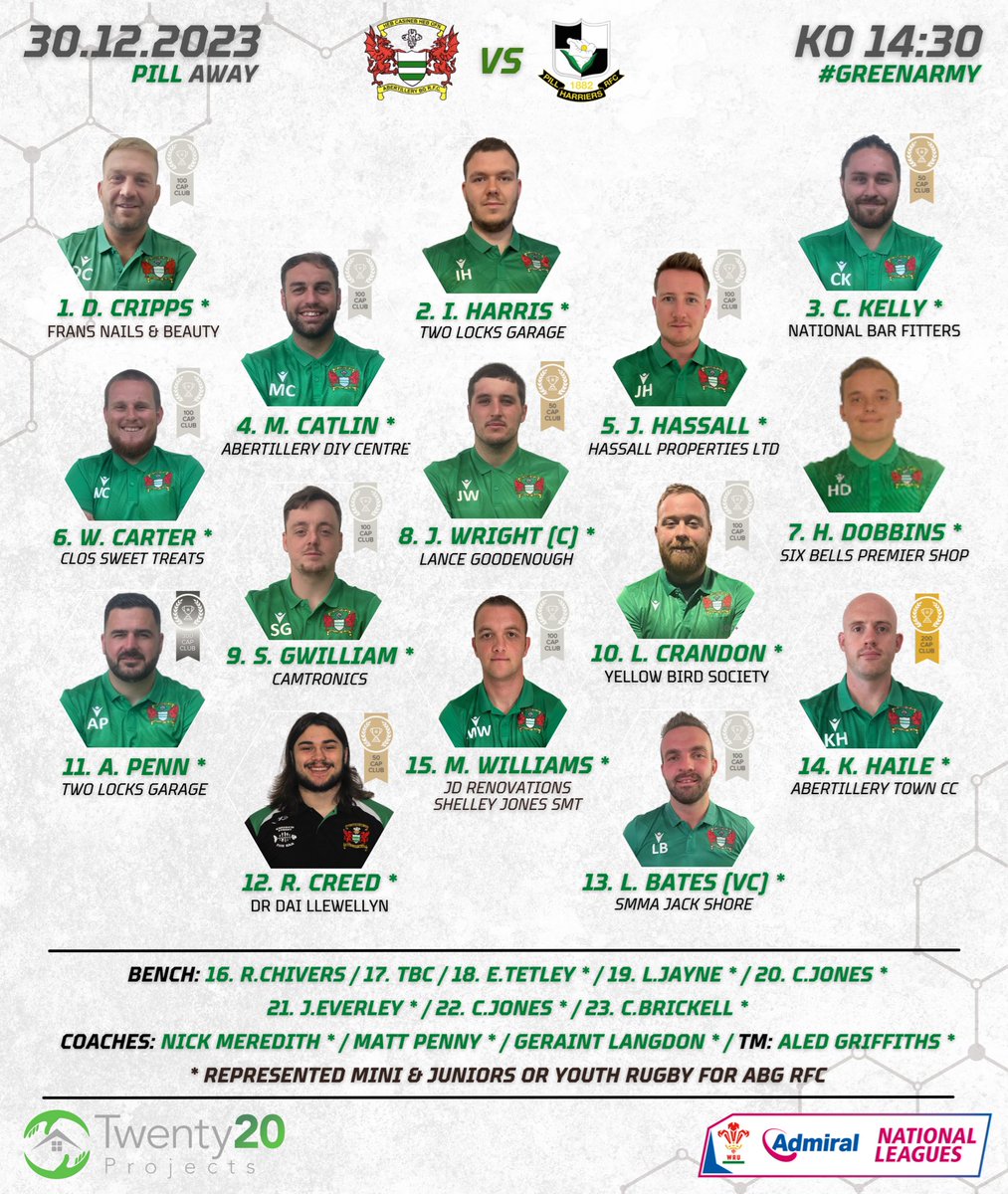 🔊SQUAD ANNOUNCEMENT 🔊 Here's your team to face Pill Harriers tomorrow! See you there for what should be a great game! 💚🏉 🕐 14:30 KO 📍 NP20 2LD #GreenArmy