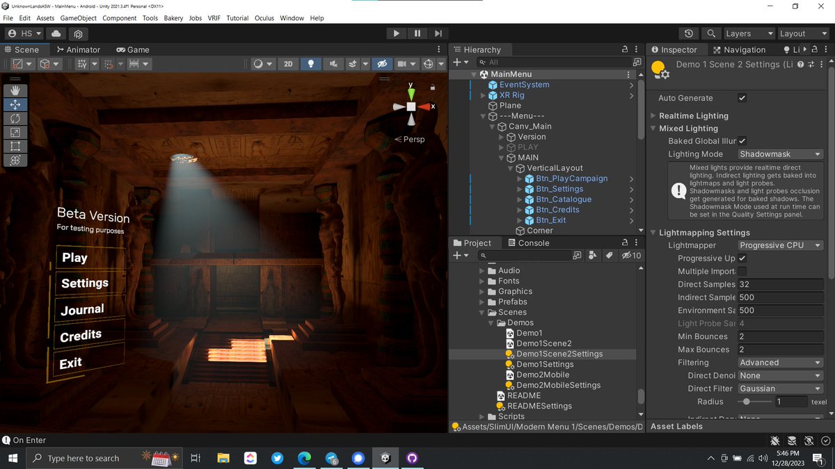 bugbystudios's tweet photo. On the final stages of our game #UnknownLands. Working on the main menu.
#vrgame #bugbystudios #quest2 #metaquest #gamedev #indiegame #gamingstudio #pyramids #egypt #ancientEgypt #unity3d #blender #3dmodeling https://t.co/RUrR4xgwgq