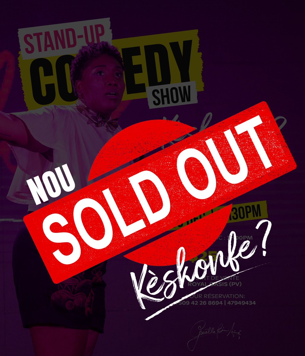 Gaelleactrice's tweet photo. Anpil lanmou pou nou!💙

Nou sold out! Mwen pa gen mo pou m di n nan ki Pwen enterè n bay travay mwen touche m. Mèsi anpil🙏🏾

KÈSKONFE ap an toune pou 2024 la😎
Cap Haïtien 
Gonaïves 
Cayes
Jacmel 
Hinche
Montreal

#seuleenscene #onewomanshow #spectacle #humour https://t.co/9W1tXqEbhy