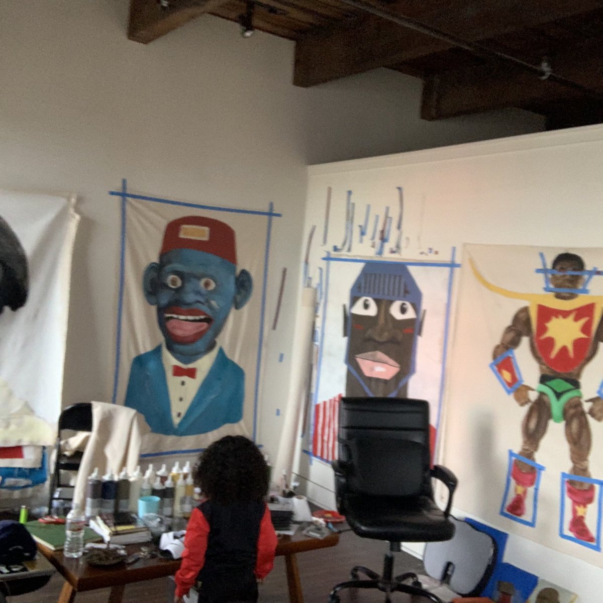 remembercharles's tweet photo. My nephew came to visit me for Christmas! No tv so all he looks at is all the art work and just loves it. 
He missed his uncle Charles dawg 🫂 https://t.co/B56wMRjcqd