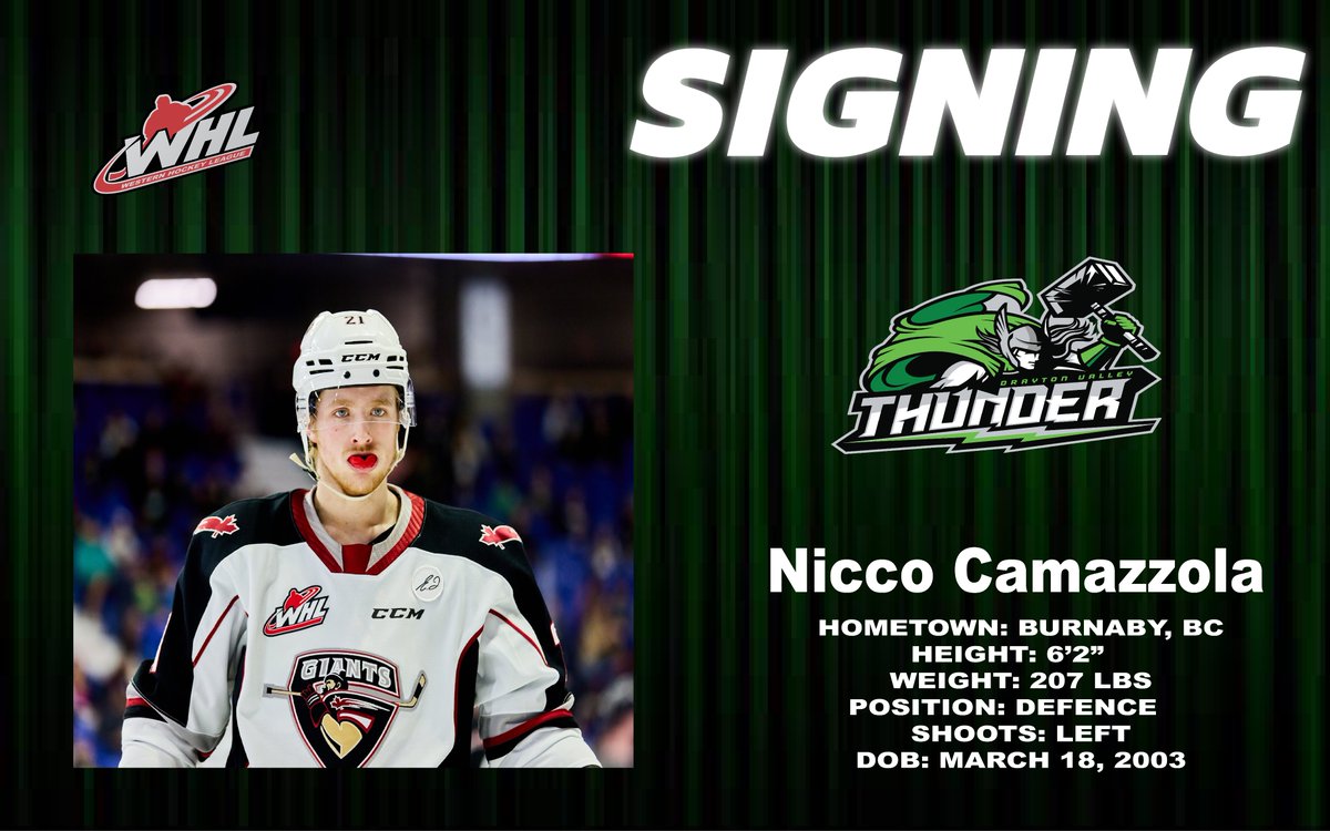 The Drayton Valley Thunder of the Alberta Junior Hockey League is excited to announce that '03 Defenceman Nicco Camazzola will be joining the team for the remainder of the 2023/24 season.

draytonvalleythunder.ca/thunder-sign-0…