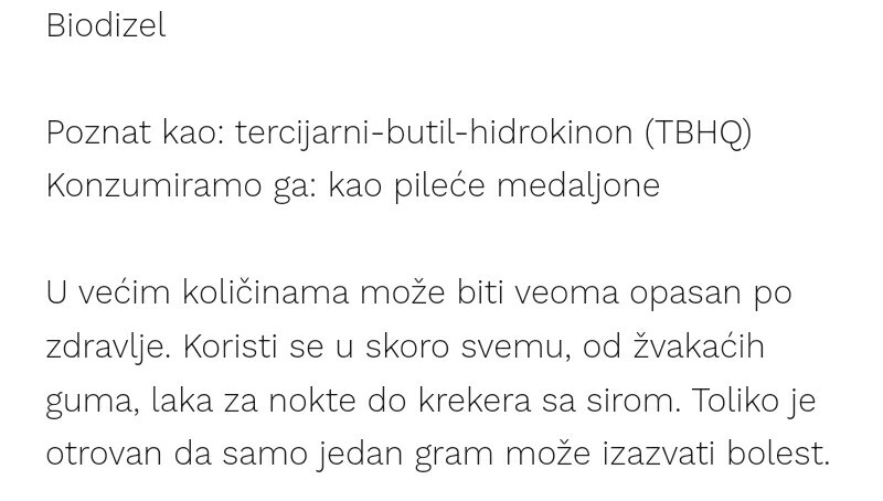 ivanajpavlovic's tweet photo. U sastav margarina ulaze aditivi
#E319 - #TertButylHydroQuinone (#TBHQ)
i
#E320 - #ButylatedHydroxyAnisole (#BHA)
koji se dobijaju iz nafte. https://t.co/EHmopCjaFn