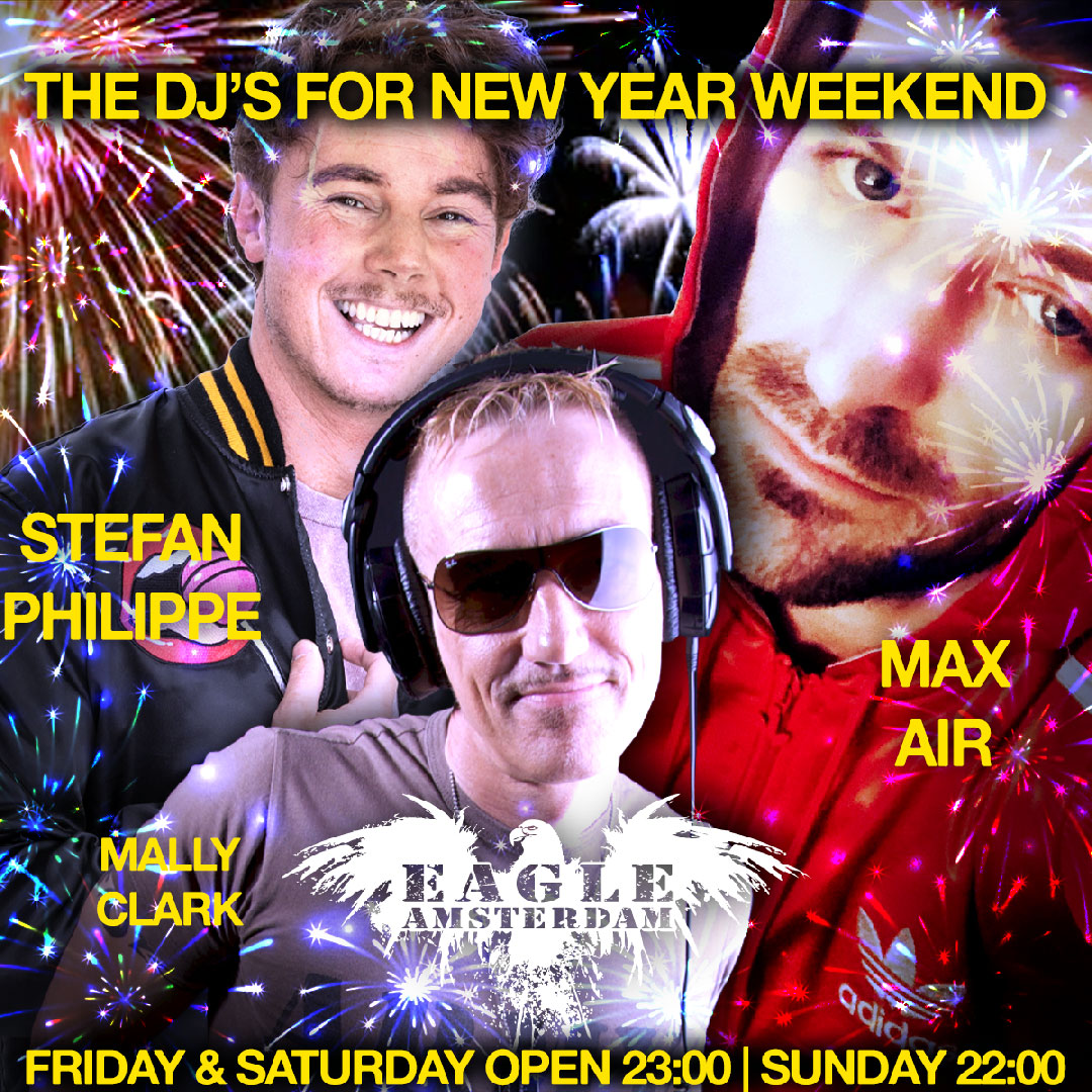 EagleAmsterdam's tweet photo. Our New Year Weekend DJ's for a weekend full of party and fun at Eagle Amsterdam. Friday and Saturday open from 23:00 and Sunday we open 22:00 at Eagle. Always free entry and open until LATE. #EagleAmsterdam #NewYearWeekend #Nightlife #NYEParty https://t.co/gP3EBHvyua