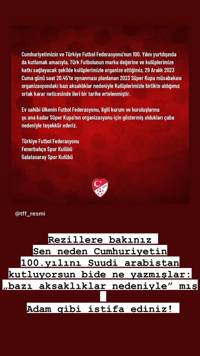 Bir Türk ve Beşiktaşlı olarak sizinle gurur duyuyorum Fenerbahçe ve Galatasaray.

#tffistifa #GSFB