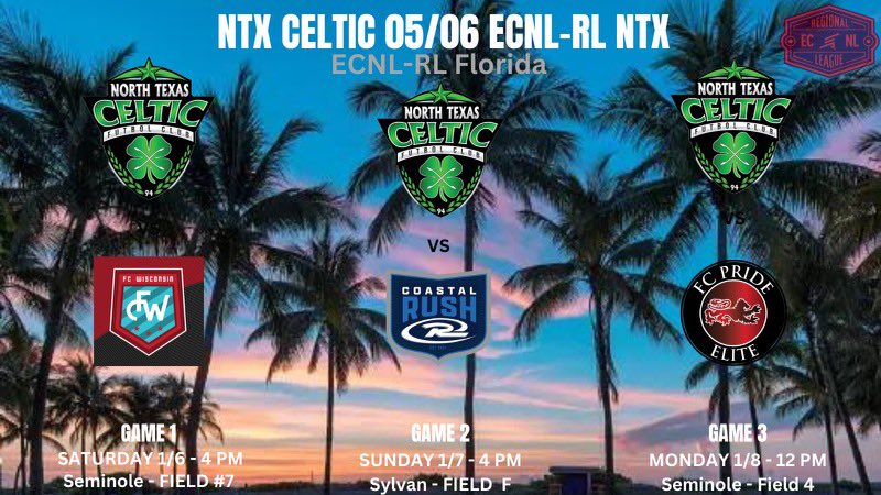 Excited for the ECNL-RL Florida Tournament next weekend! Come out and watch me and my teammates play.