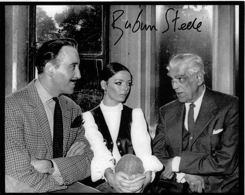 Christopher Lee with Barbara Steele and his next door neighbour Boris Karloff in 1968. 📣📽️🎬 #BehindTheScenes #FilmTwitter #ClassicMovies #TCMParty #BOTD #BarbaraSteele