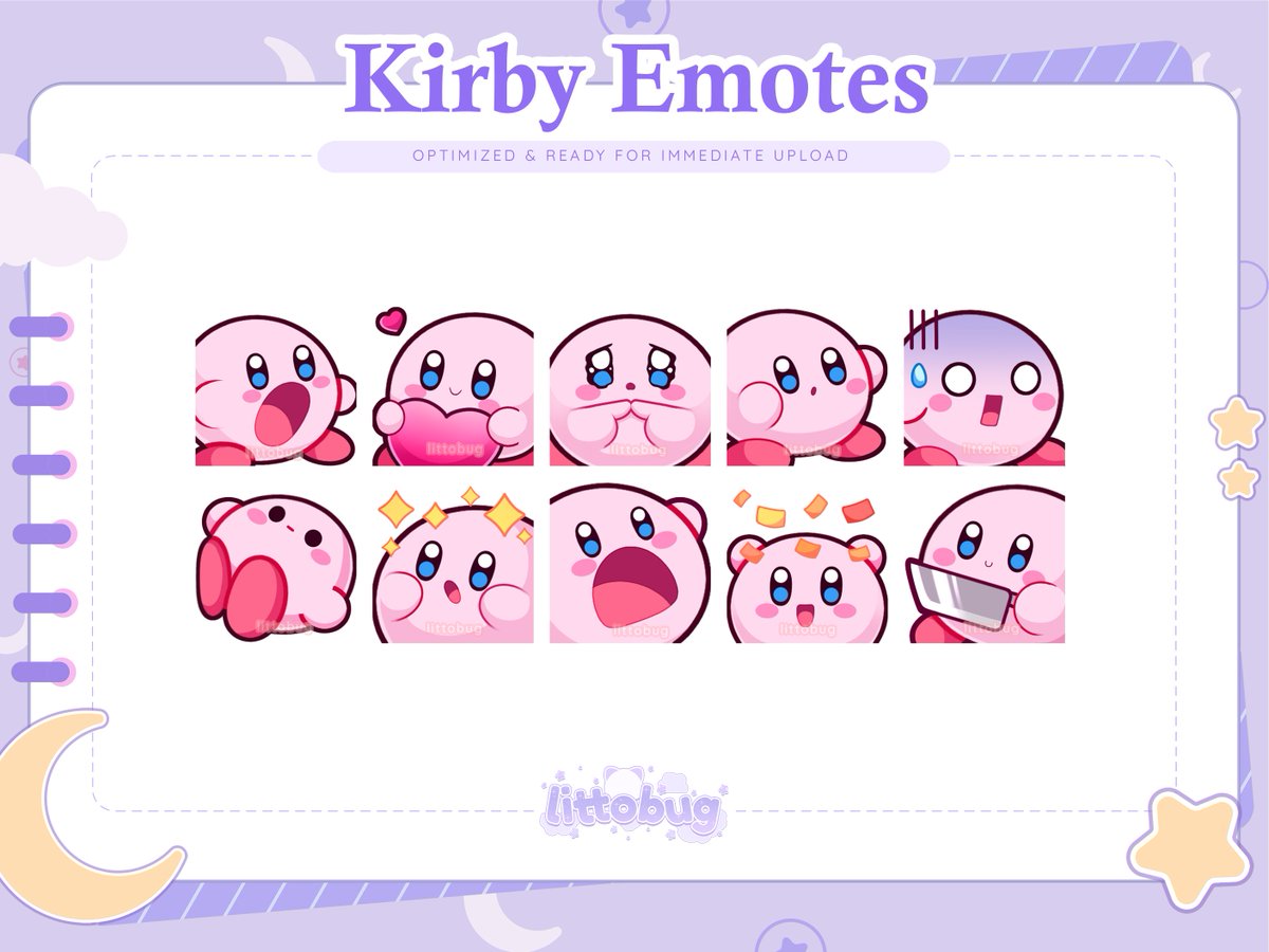 littobug's tweet photo. [P2U] Kirby Emote Bundle
— set of 10 emotes
— twitch/discord use

link below // rts appreciated ♡ https://t.co/4S9x8Fsqkz