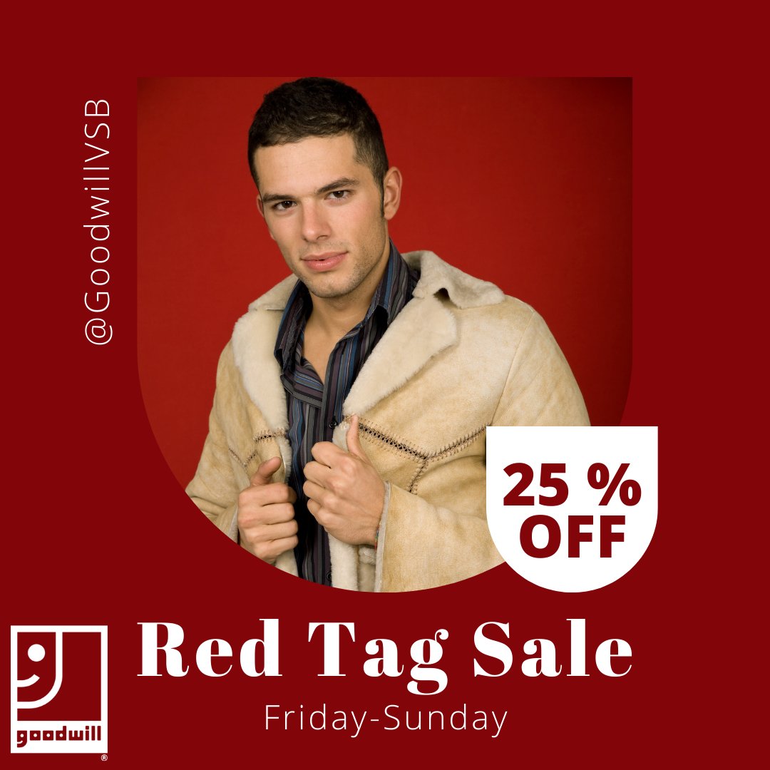 25% off RED TAG items this weekend! Friday-Sunday! Follow us for more deals!
#shopgoodwill #goodwill #gwvsb #weekend #deals #venturacounty #nonprofit #donateshopchangelives #local