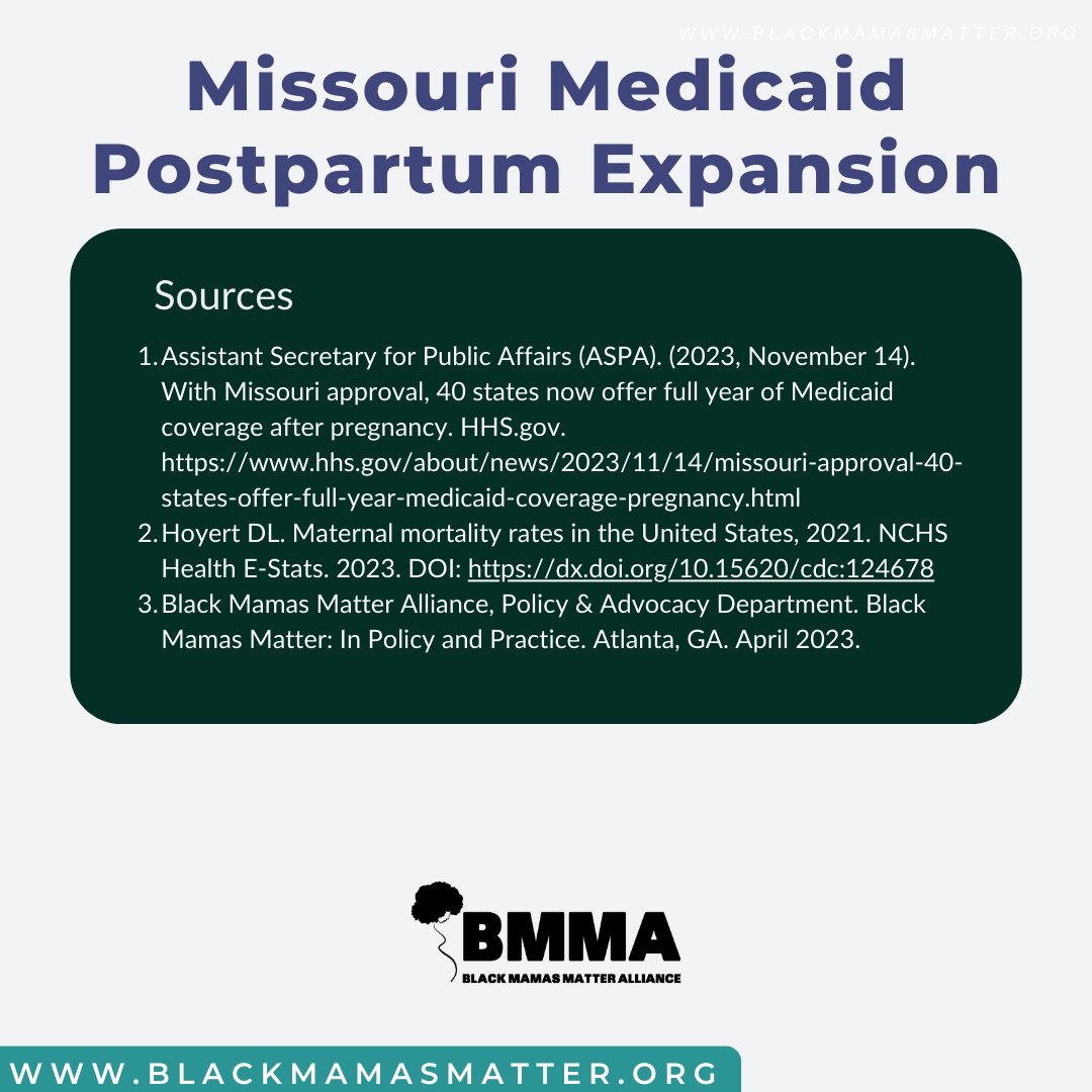 BlkMamasMatter's tweet image. Exciting news! Missouri is now the 40th state to expand postpartum Medicaid coverage. This ensures comprehensive support for birthing people during this critical period. Let's continue advocating for improved maternal health nationwide!  

#BirthJustice #BlackMamasMatter 

2/2
