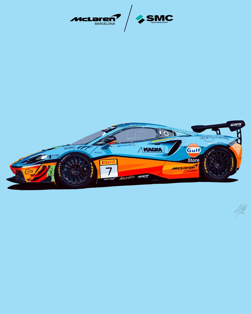 Pintura conmemorativa del título cosechado por @GonzalodeAndres y @tommypintos en el #McLarenTrophy Europe 2023 al volante del #McLarenArtura 🏆🎨 por el artista @perez_german53 #SMC #SMCMotorsport #mclarenbarcelonasmcmotorsport #Mclaren #digitalart #classiccarart #motorsportart