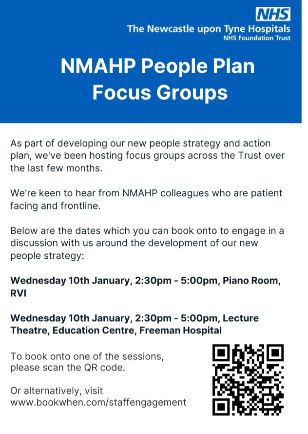 If any @NewcastleNMAHPs staff fancies engaging in discussion around our new people strategy then this will be really beneficial! Especially band 5s - we want to hear your voice! 🗣️ @NewcastleHosps @GreatNorthCH #newpeoplestrategy #staffengagement @ianjoyRN