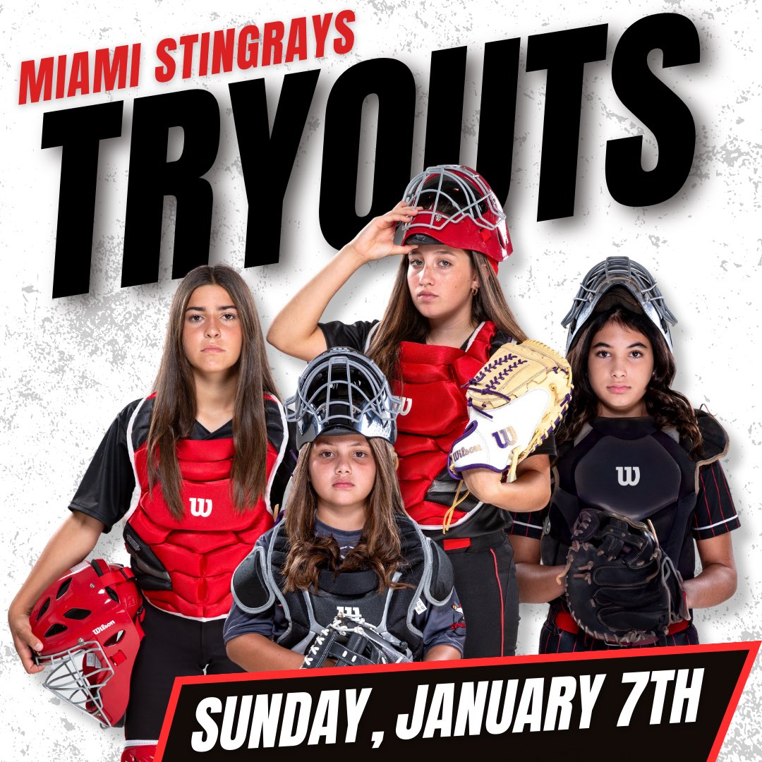 MiamiSoftball's tweet photo. 2024 Tryouts are only 2 weeks away!!! 
Come Join our Stingray Family ❤️🖤
We are looking to have an 8U team, 2  10U teams, 2  12u teams, a 14U team, and a 16U team 
Register Now - https://t.co/0lV75xG1Tx

8U, 10U, &amp; 12U January 7th at 9am
14U &amp; 16U January 7th at 11am https://t.co/dRjmJRoCuh