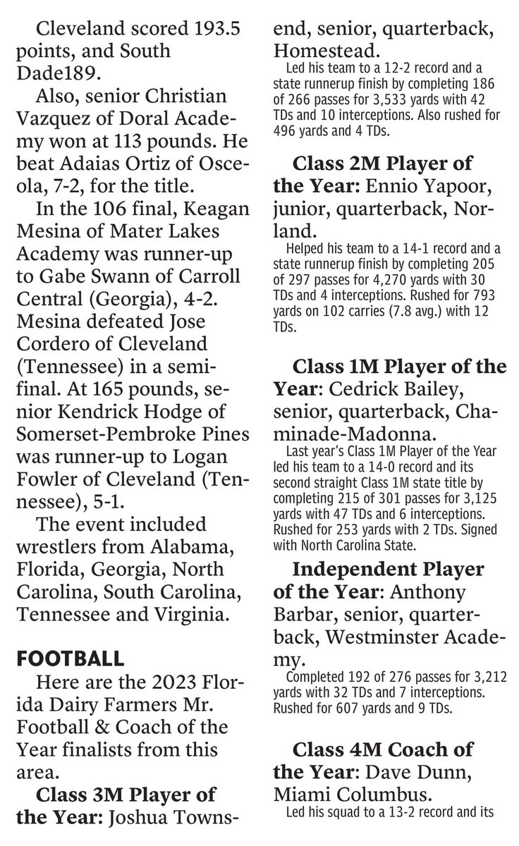 Congratulations to Senior QB Anthony Barbar <a href="/AnthonyBarbar5/">Anthony Barbar</a> on being named <a href="/MiamiHerald/">Miami Herald</a> Player of the Year! <a href="/ehoff23/">Ehren Wallhoff</a>