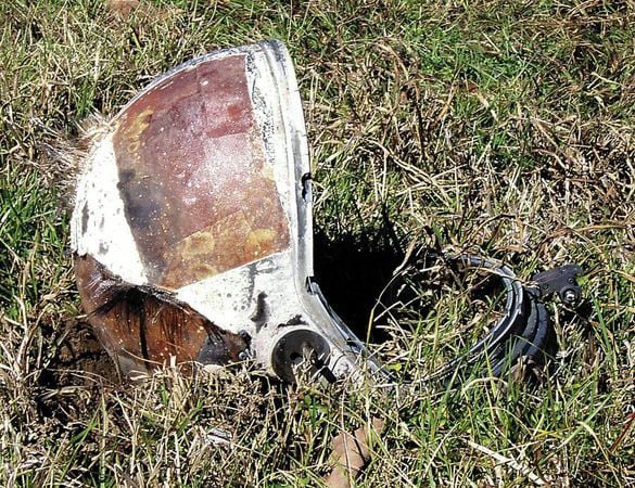 Part of an astronaut helmet found by a Texas farmer after the Columbia disaster in 2003.