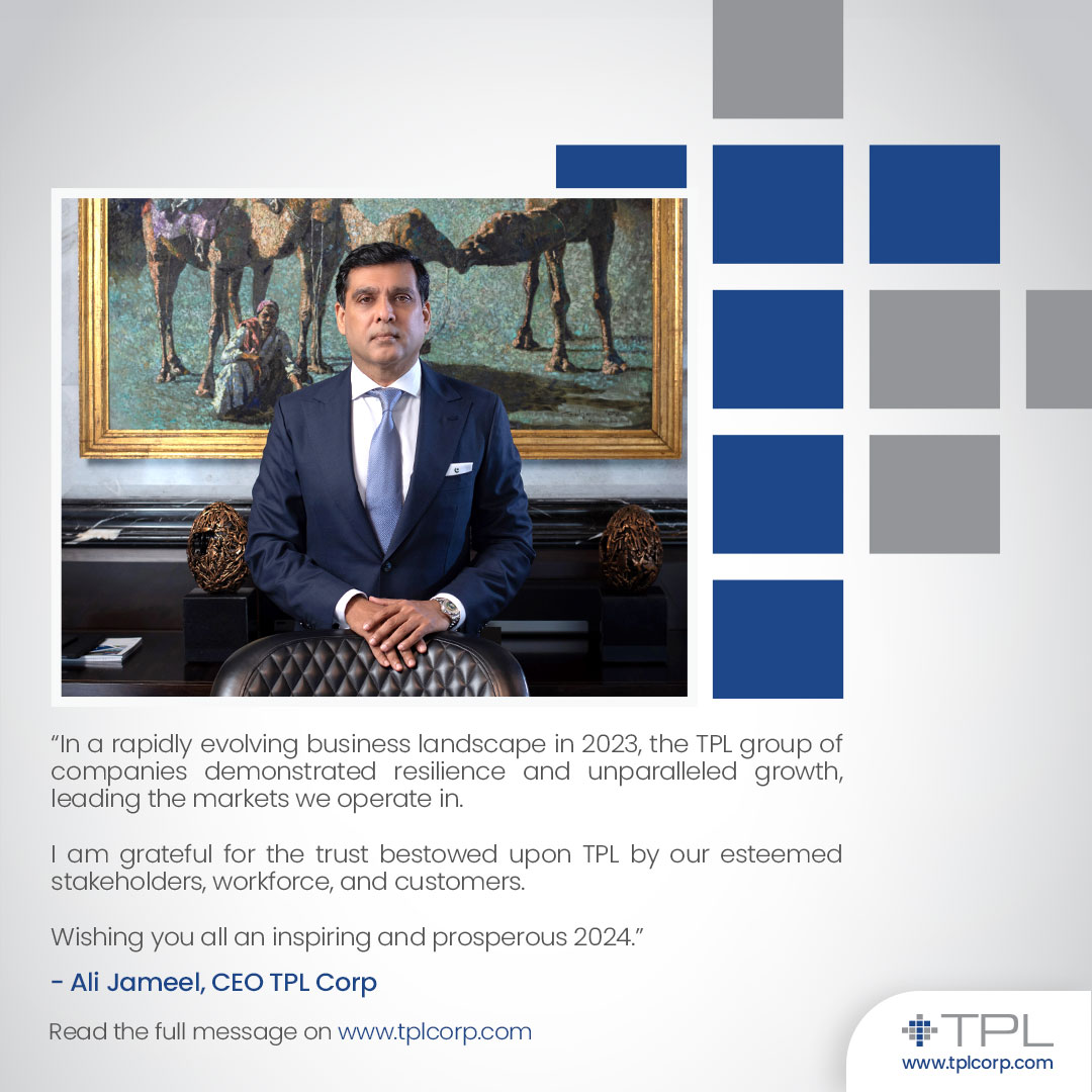 TPL_Corp's tweet photo. Mr. Ali Jameel, CEO TPL Corp, wishes our esteemed stakeholders, workforce, and customers an inspiring and prosperous 2024.
Read the full message here: https://t.co/936LzvINEW

@tplproperties @TPL_Insurance  @tpllife  @TPL__Trakker 

#TPL https://t.co/CEEPCQl3Vx