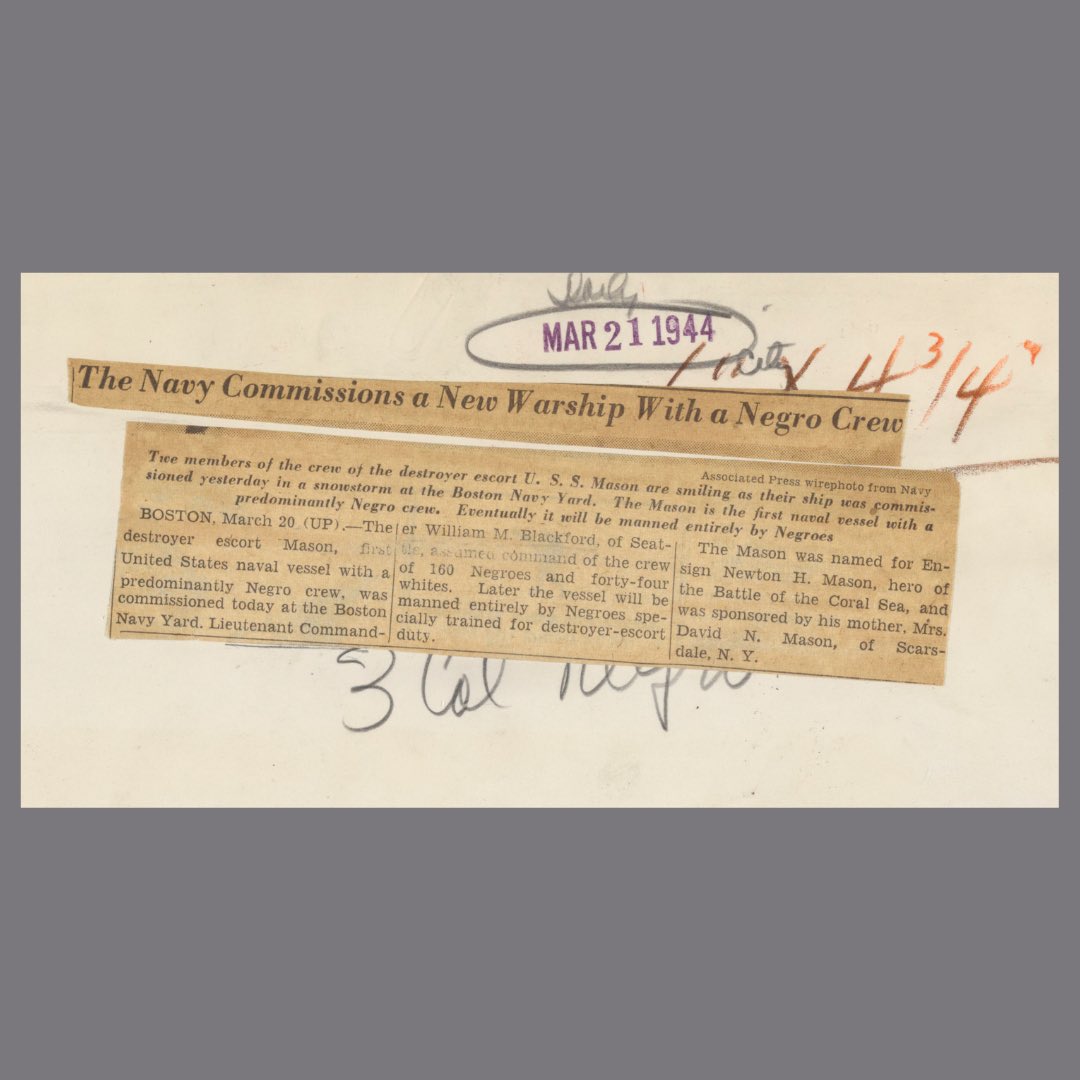 Stay warm this New Year SGA ❄️ Snow didn’t dampen the spirits of the men at the commissioning of the U.S.S. Mason on March 21st, 1944. This photograph is from the Robert Langmuir African American Photograph Collection at Emory’s Rose Library. <a href="/EmoryRoseMARBL/">Rose Library Emory</a>