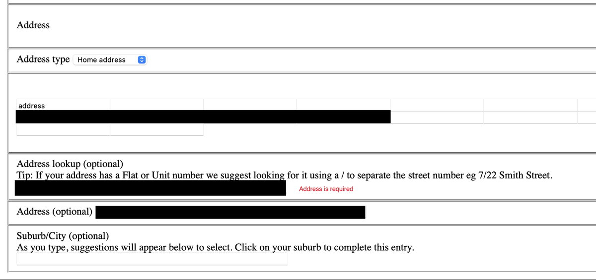 unusualbread's tweet photo. @nzpolice @CERTNZ Speaking of online... can you fix your completely broken website?

Address lookup doesn't work and then when you do it manually it tells me that the clearly labelled "optional" field is required. Easier to ignore reports when they can't be logged maybe? https://t.co/AYuGW3L3z1