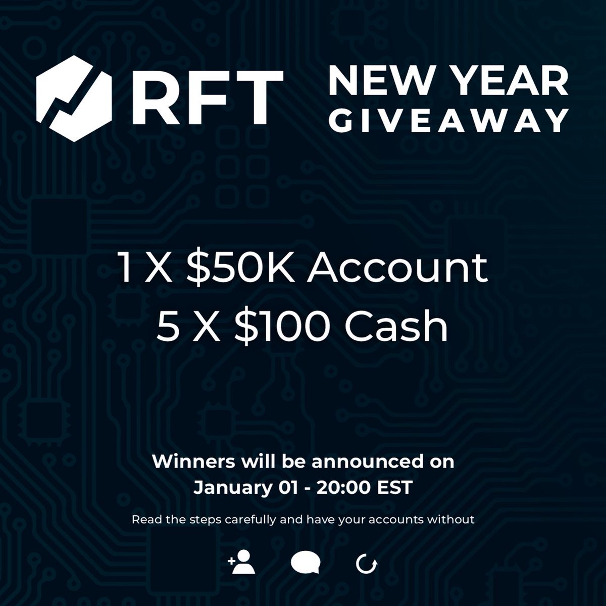 GIVE AWAY 🎁 at the end of the year, to receive the new year 2024 with a lot of energy and achieve your goals as a Trader.

✅1 x $50K Funded Account ( ready to make trades you don't need to do the steps)
✅ 5 x $100 USD or USDT

Follow these steps: Read carefully 🎯

👉Like,