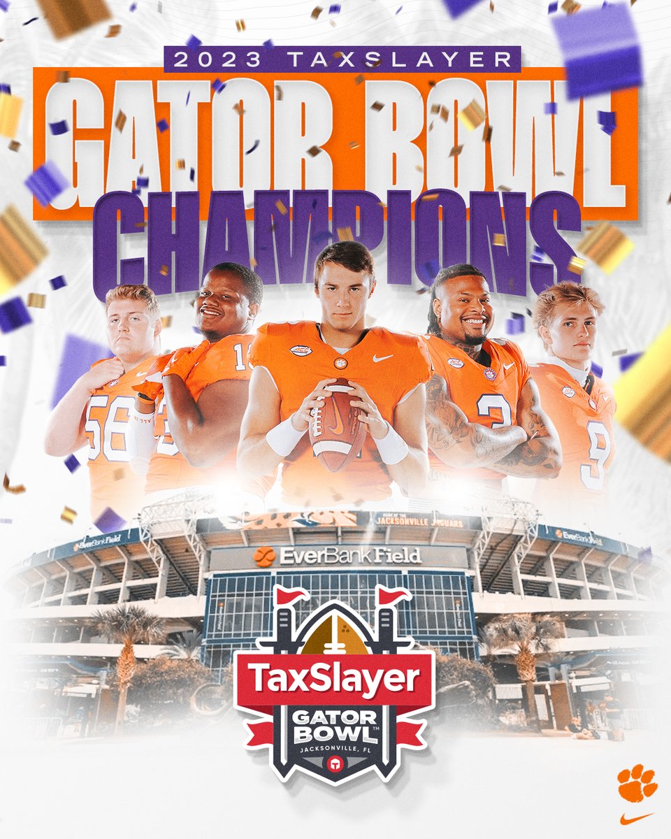 Your 2023 @TaxSlayerBowl Champions, the Clemson Tigers! #ALLIN