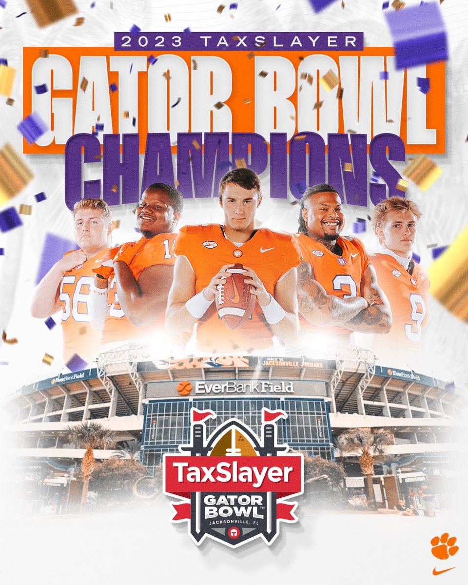 Your 2023 @TaxSlayerBowl Champions, the Clemson Tigers!

#ALLIN
