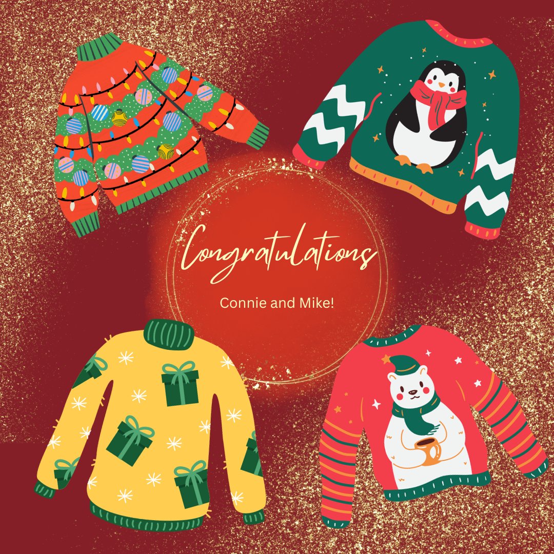 LibraryWauseon's tweet image. Thanks to everyone who voted on our Ugly Christmas Romance Covers! Congratulations to our two winners: Connie and Mike! Connie won Most Creative Sweater and Mike won Silliest and Ugliest Sweater! Good work, everyone!