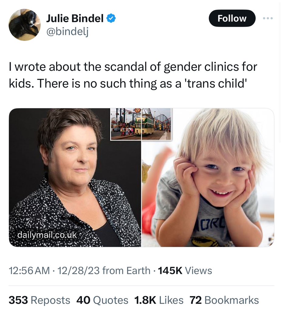I was a trans child, @bindelj. I came out over 20 years ago at age 8. It’s because of baseless demagoguery like yours that I was relentlessly bullied, attacked, and assaulted. Now I’m still just as trans… and twice as fed up with those denying the voices of trans children!