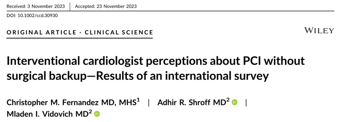 Mladen Vidovich (@mividovich) on Twitter photo 🧵 thread about our recent <a href="/ccijournal/">CCIjournal</a> publication
Interventional Cardiologist Perceptions about PCI without Surgical Backup - Results of an International Survey
<a href="/CMFernandezMD/">Chris Fernandez</a> <a href="/AdhirShroff/">Adhir Shroff</a> <a href="/mividovich/">Mladen Vidovich</a> <a href="/uiccom/">University of Illinois College of Medicine</a> <a href="/UChicagoMed/">UChicago Medicine</a>
#1 🧵 thread about our recent <a href="/ccijournal/">CCIjournal</a> publication
Interventional Cardiologist Perceptions about PCI without Surgical Backup - Results of an International Survey
<a href="/CMFernandezMD/">Chris Fernandez</a> <a href="/AdhirShroff/">Adhir Shroff</a> <a href="/mividovich/">Mladen Vidovich</a> <a href="/uiccom/">University of Illinois College of Medicine</a> <a href="/UChicagoMed/">UChicago Medicine</a>
#1