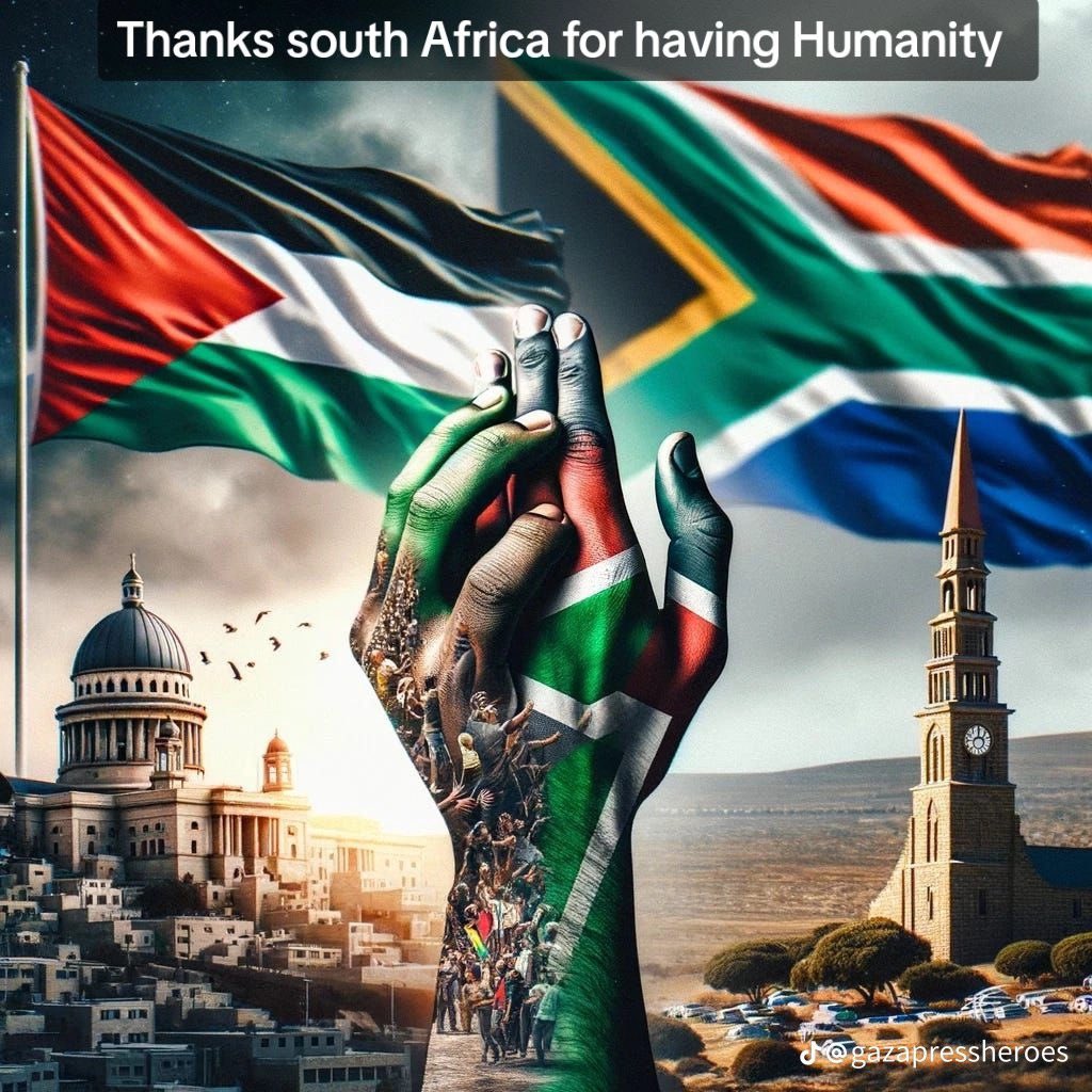 South Africa has launched a case at the International Court of Justice under the Genocide Convention. 

South Africa will use the United Nations top court to prosecute Israel for the Genocide of Palestinians in Gaza.

They are asking the court to call an immediate ceasefire…🇿🇦🇵🇸