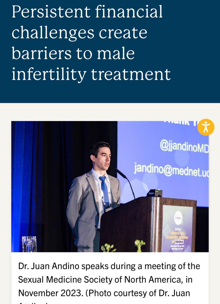 Juan José Andino (@juanjandino) on Twitter photo Thank you <a href="/UCLAHealth/">UCLA Health</a> for highlighting barriers in access to male fertility care based on recent multi-institutional collaboration published in <a href="/urogoldjournal/">Urology Gold Journal</a> - “Deafening Silence of Male Infertility”
uclahealth.org/news/persisten… Thank you <a href="/UCLAHealth/">UCLA Health</a> for highlighting barriers in access to male fertility care based on recent multi-institutional collaboration published in <a href="/urogoldjournal/">Urology Gold Journal</a> - “Deafening Silence of Male Infertility”
uclahealth.org/news/persisten…