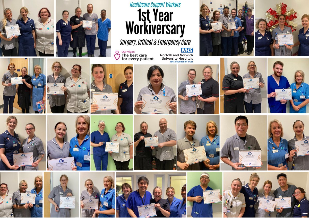 Over the past two weeks we have been out &amp; about celebrating our 
Surgical HCSWs 1st Year Workiversarys!
We have recently introduced this certificate to complement our HCSW badge to thank and celebrate our colleagues, for their 1st year of service within the division and <a href="/NNUH/">Norfolk and Norwich University Hospitals</a> 💙