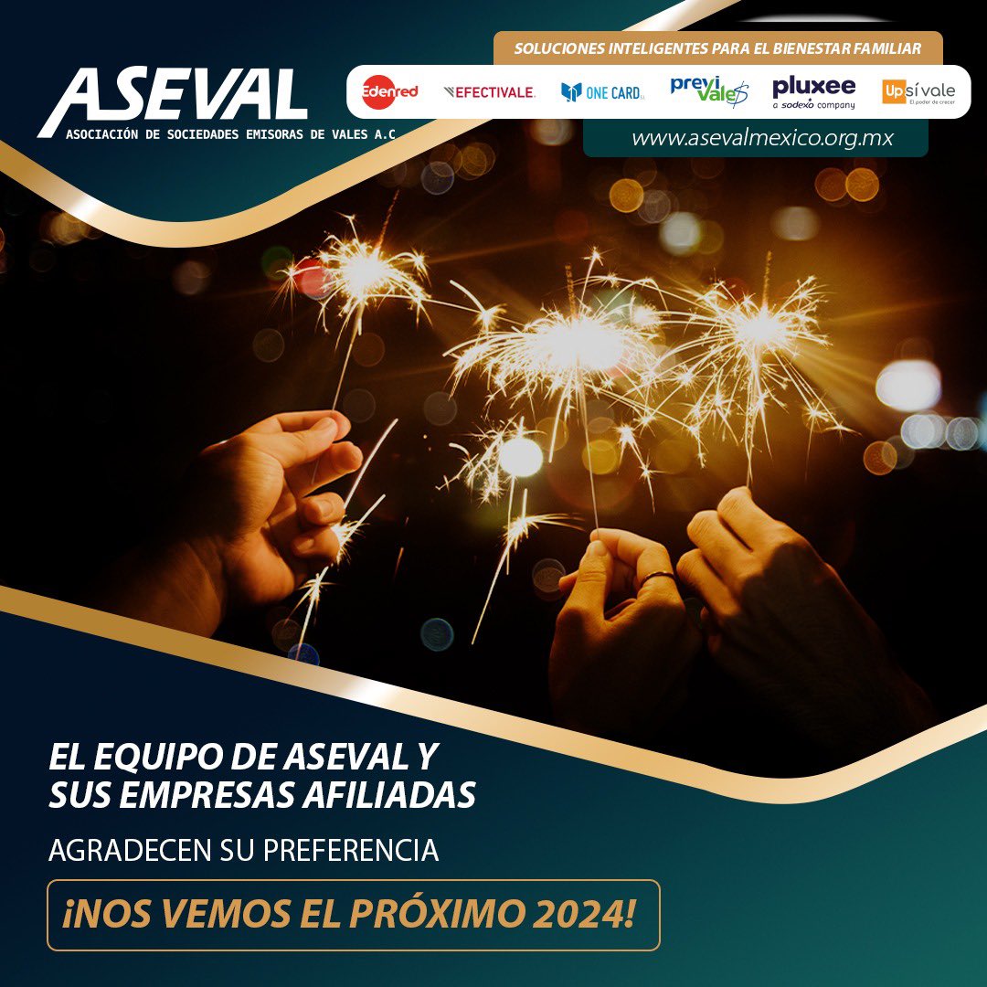 ASEVAL_Mexico's tweet photo. El equipo de #ASEVAL les desea un próspero Año Nuevo 2024. Gracias por todo lo que hemos compartido este año.

#ASEVAL #felicesfiestasdecembrinas #ValesdeDespensa #MonederoElectrónico https://t.co/3O0i2eokRy