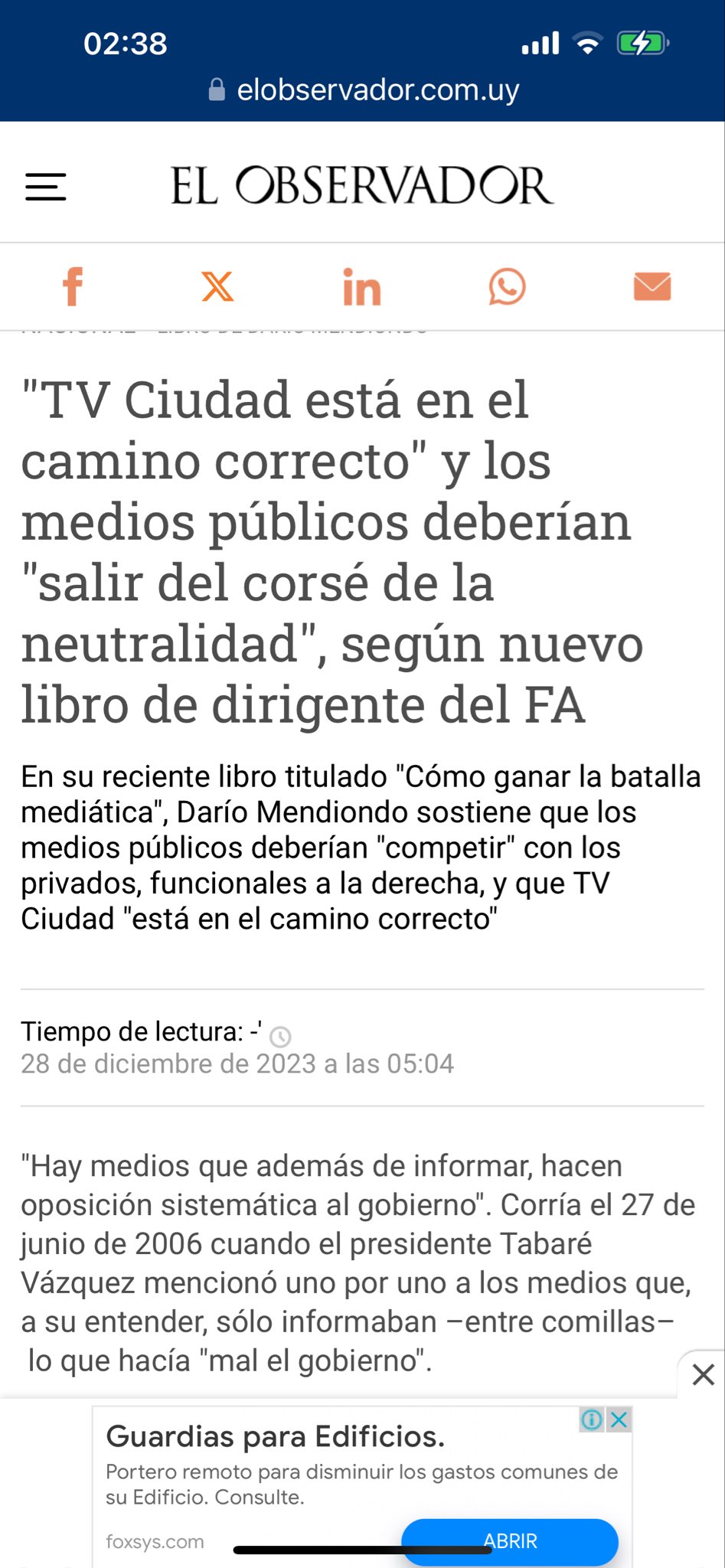 Mario Bergara on X: “Que visión equivocada! TVCiudad esta operando